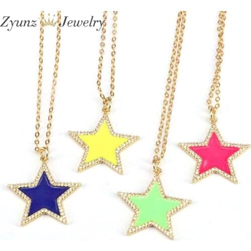 10PCS, Colorful Enamel Star Pattern Gold Color Necklace For Women Ladies Star Pendant Necklaces Jewelry Accessories