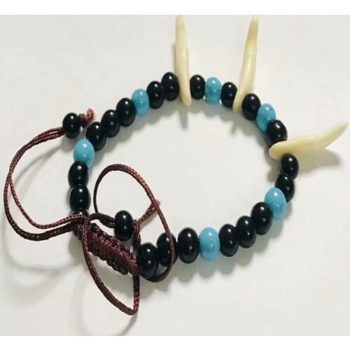 12 pcs Tibetan Tribal Bone Wolf Tooth Teeth Bracelet Adjustable Cotton Cord Beads Jewelry Findings