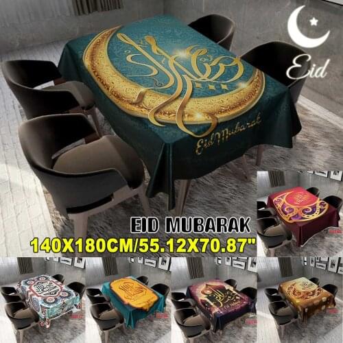 Muslim Eid Mubarak Print Tablecloth Waterproof Rectangle Cotton Prayer Dining Table Cloth Ramadan Kareem Decoration