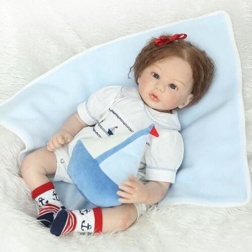 22" Handmade Baby Doll Reborn Girls Toys Cloth Body Silicone Reborn Babies Rooted Eyeslash Hair Bonecas Reborn Doll