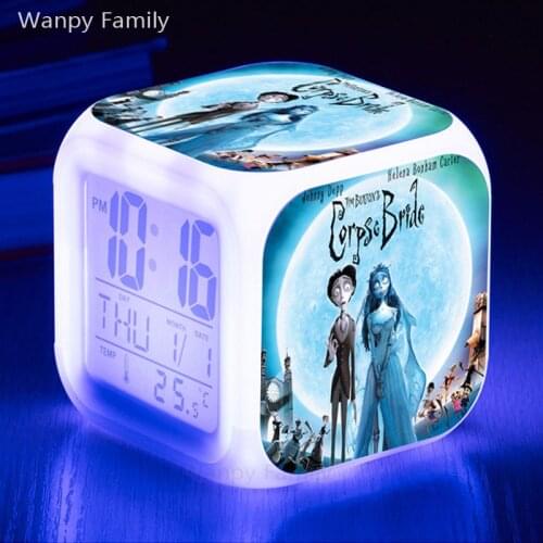 3D Animation Corpse Bride LED Alarm Clock 7 Color Glowing Digital Alarm Clock Kids room Multifunction Flash Touch Watches Clock