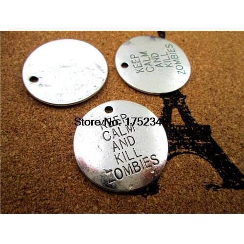 5pcs- keep calm and kill zombies Charms, Antique Tibetan Silver the walking dead Charms penant 32mm
