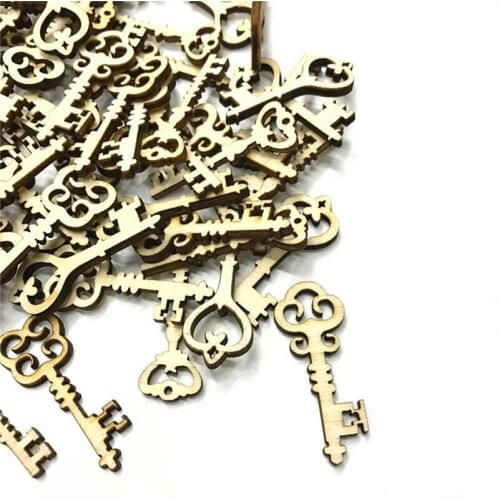 500PCS 40MM Wooden Ornament Mixed Key Pattern DIY Crafts Home Decoration Scrapbooking Unfinished Wood Slices Accessories