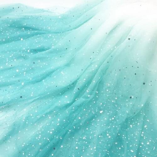 Ombre Shiny Mesh Fabric With Bling Star Moon Decoration Poly Party Stage Cosplay Background DIY Sewing Doll Gauze 3 Yards