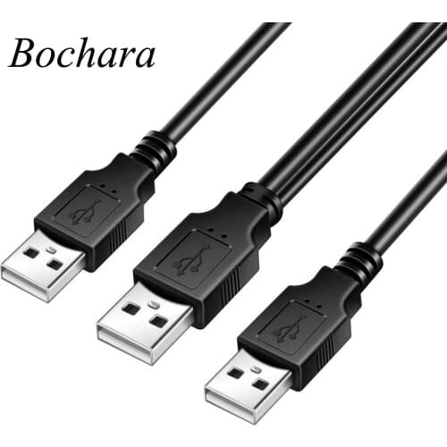 Bochara 2 IN 1 Dual USB 2.0 Type A Male to Type A Male+USB Power Supply Y USB Cable Foil+Braided Shielded For HDD