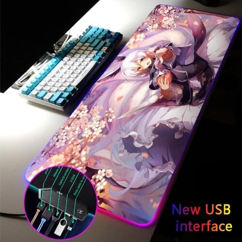 Honkai Impact Large RGB Mouse Pad Typec Interface Four USB Docking USB HUB Multi-interface XXL Anime Girl Kiana MousePad DeskMat