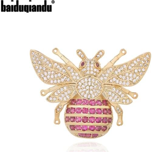 Baiduqiandu Brand New Arrival Wonderful Micro Pave Fuschia CZ Cubic Zirconia Crystal Big Hip Bee Brooch Pins