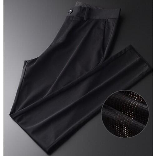 New Summer Thin Mens Pants Luxury Solid Color Silk Lodowaty Ventilate Elastic Male Pants Fashion Slim Casual Mens Trousers