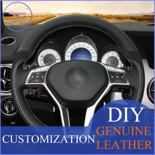 For Benz A-Class CLA car steering wheel cover black leather black suede leather anti-slip design all season