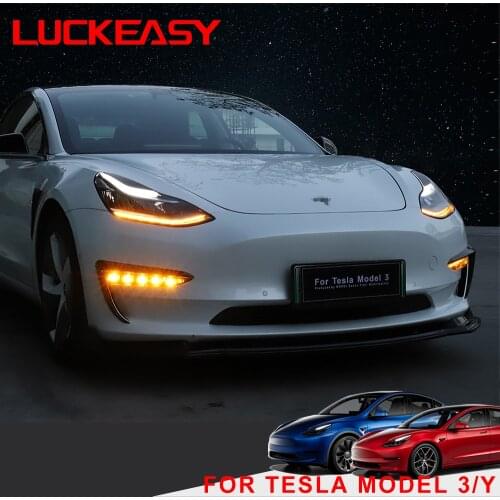 LUCKEASY Tesla Model 3 Model Y Modified Front Bar Flowing Water Turning Fog Lamp Upgrade LED Fog Lamp Assembly Accessories