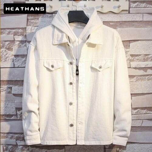Spring Autumn Denim Jackets Mens Youth Korean Loose Solid Color Jean Jackets Men Simple White Handsome Casual Denim Clothes Male