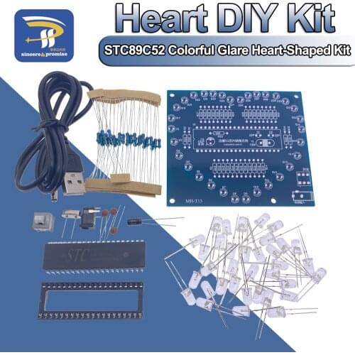 DIY Electronic Kit Heart Shape Colorful Glare LED RGB Module Love /Five-Pointed Star Water Light 51 Single Chip Microcomputer