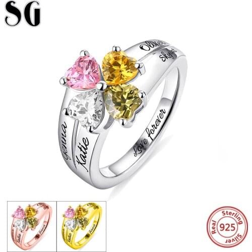 Hot Sale 925 Sterling Sliver Engraved Mom Jewelry Mothers Love and Luck Birthstones Ring Custom Name Rings for Mothers Gifts