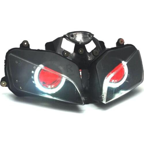 Custom Bi-Xenon HID Headlight Assembly L/H Beam Led White Angel Eye Red Demon Eye Headlamp For Honda CBR600RR CBR 600 RR 03-06