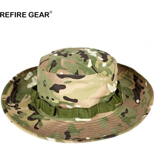 Summer Outdoor Camouflage Bucket Hat Men Camo Wide-brim Fishing Boonie Hat Hiking Breathable Camping Hunting Airsoft Cap Hat