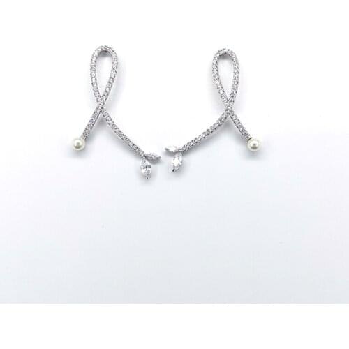 LONDANY Fashionable popular geometric zircon pearl earrings shiny cross earrings two colors