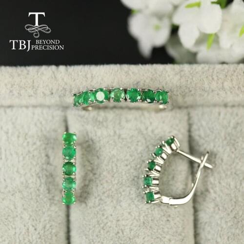 2020 Small simple real Emerald Jewelry Set natural Zambia green emerald Round 3mm gemstone Ring earring 925 sterling silver tbj