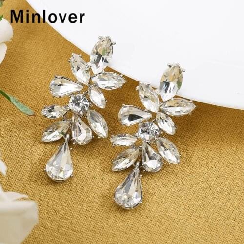 Minlover Cute Horse Eyes Crystal Leaf Shape Wedding Earrings for Women Gold Teardrop Drop Bridal Jewelry Earrings MEH1704