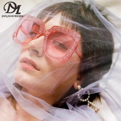 DM PERFECTIONISM Fashion Ladies Large Square Framed Diamond-Encrusted Sunglasses