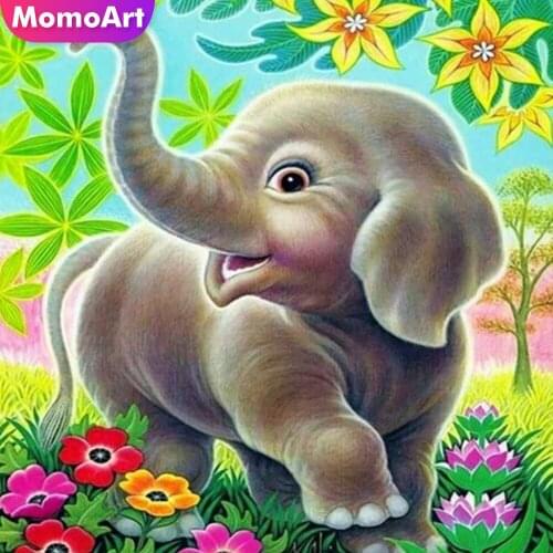 MomoArt Full Square Diamond Embroidery Elephant 5D DIY Diamond Painting Flower Animal Diamond Mosaic Full Layout Wall Decor
