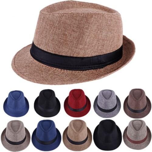 Mens Fedora Jazz Cotton and Linen Pure Hat Dad Hat Imitation Linen Sun Visor Sun Hat White Hat Wedding Fedora Hat