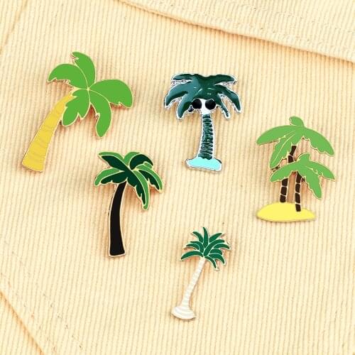 5 Style Summer Coconut Tree Brooches Cute Plant Enamel Pins Kids Coat Lapel Badges Backpack Decoration Jewelry Gift For Friends