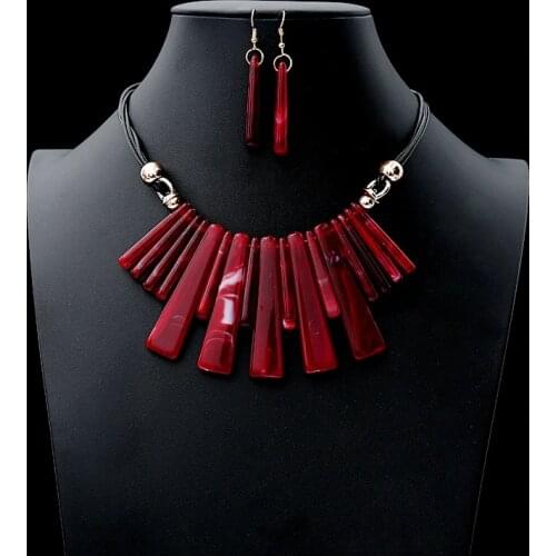 2019 Fashion New Acrylic Drop Jewelry Set Leather Rope Necklace Geometric Square Pendant Charm Earring Set Wedding Party
