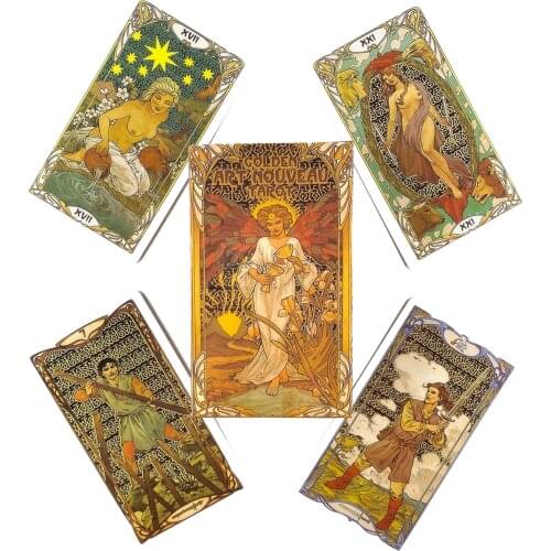 Golden Art Nouveau Tarot Deck Leisure Party Table Game High Quality Fortune-telling Prophecy Oracle Cards With Guide Book