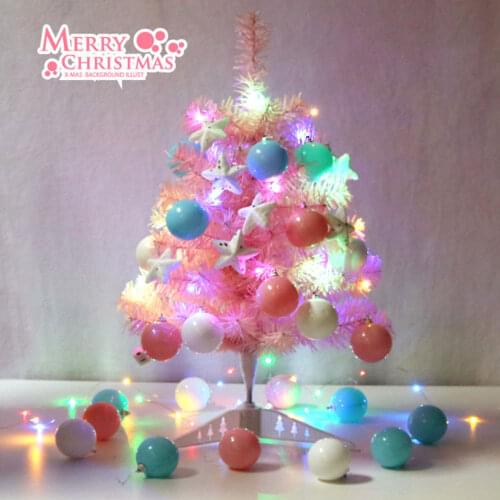 Christmas Decorations Gifts Christmas Tree Desktop Ornaments Handmade Pink Blue Flocking Ball Star String Home Desk Girl Holiday