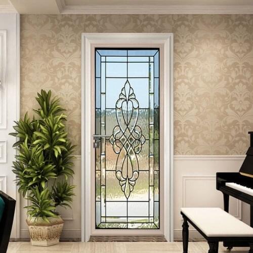 New Door Stickers 3D Simulation Fake Window Sticker Glass Wooden Door Refurbishment Entrance Decorative Wall Sticker Home Decor