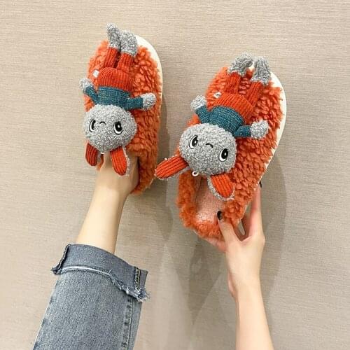 2021 New Cute Cartoons Women Winter Slippers Plush Home Pink Female Slippers Warm Indoor Soft-soled Couple Bedroom Shoes Hot