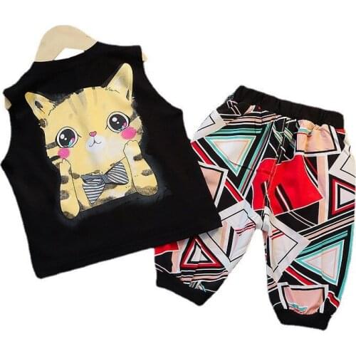 New Summer Baby Boys Girls Casual Costume Children O-Neck Vest Shorts 2 Pcs/sets Kids Cartoon Infant Toddler Letter Tracksuits