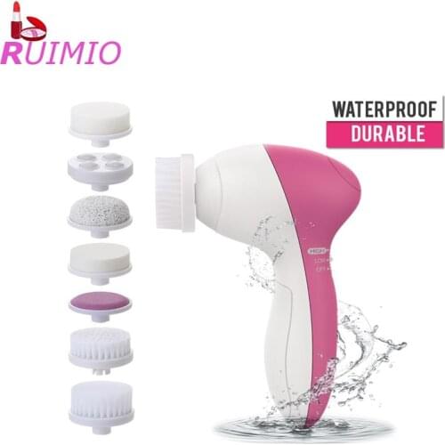 Portable Waterproof 7-In-1 Electric Beauty Care Massager Facial Massager Cleaner Facial Beauty Cleaning Tools Rose Red