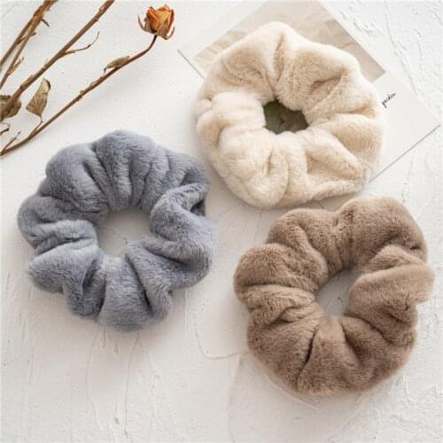 Sweet Faux Rabbit Fur Scrunchie Hair Ring Solid Color Plush Women Elastic Hair Bands Ties Autumn Winter Pink Hair Accessories