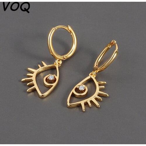 VOQ 925 Sterling Silver Personality Eyes Pendant Hoop Earrings for Men Women Geometric Party Jewelry Gifts