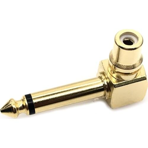Gold 6.35mm 1/4" Male Mono Plug to RCA Female 6.5mm 90 Degree Jack Audio Stereo Adapter Connector Plug TS Converter Sound Mixer