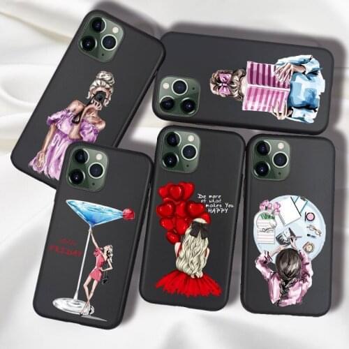 For iPhone 11 7 8 Plus 6 6S XR X XS MAX 12 Pro Mini SE 2020 Case Silicone Back Cover Phone TPU Fashion Girl For iPhone 11 Case