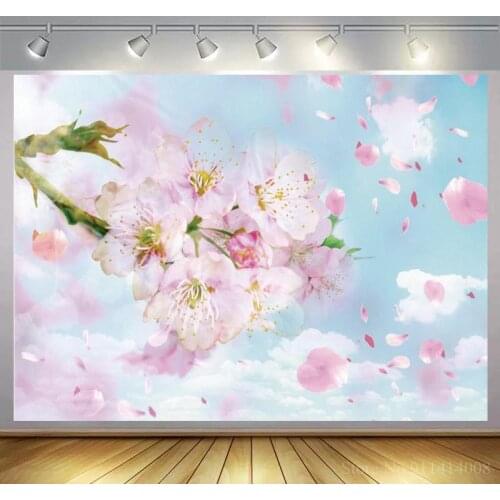 Sunshine Branch Of Flowers Petals On Blue Sky Natural Scenic Photography Backdrop White Clouds Newborn Baby Shower Backgrounds
