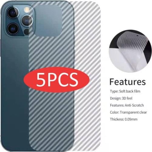 5PCS/lot Transparent Back Film For IPhone 7 8 6 6s Plus X 3D Carbon Fiber Protective Film For iphone 11 12 Pro XR XS MAX SE2020