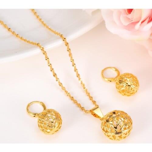 Bangrui Round Ball Pendant Necklace chain Earrings sets Jewelry Gold Color Bead Necklaces sets for women
