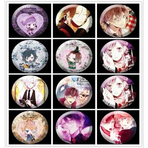 ZXFJXR G 58MM DIABOLIK LOVERS Anime Sakamaki Ayato Mukami Kou Kanato Sakamaki Laito Handsome Boys Badge Brooch Pins Decorations
