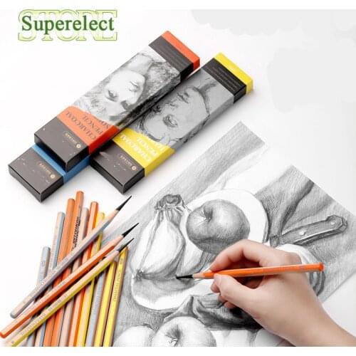 12Pcs Charcoal Soft Medium Hard Art Student Special Authentic Sketch Sketch Pen Soft Student Soft Black Charcoal Art Supplies