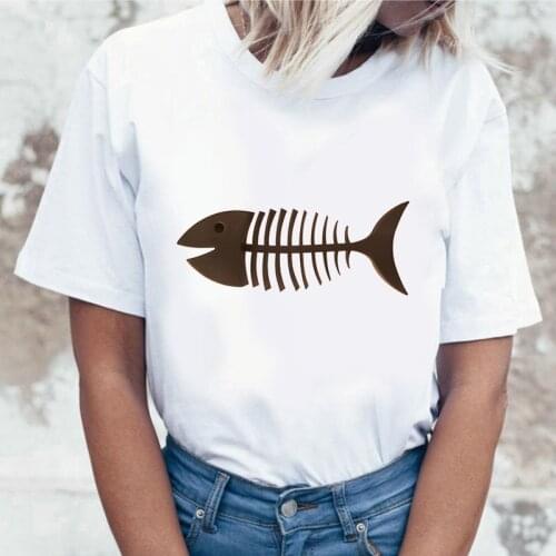 2021 Fashion Women Harajuku Funny FishboneCartoon Printed T Shirt Soft Female T shirt Casual Short Sleeve Womens T-shirt