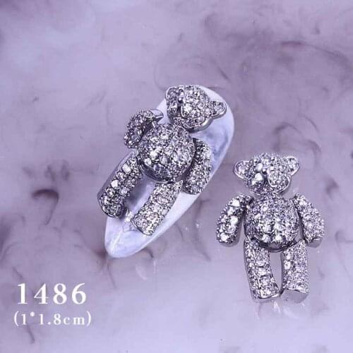 3pcs New Rhinestone Bear Nail Ornaments Diamond Nail Decoration Golden/Silver Teddy Bear Nail Art Decoration Accessories