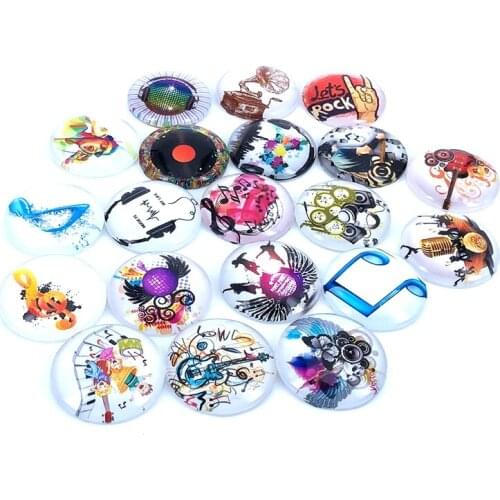 40pcs/lot 10mm 12mm 14mm 16mm Round Music Instrument Pattern Glass Cabochon for DIY Jewelry Making Findings & Components T003