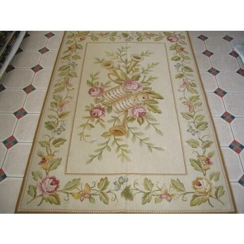 Free shipping 4'X6' needlepoint rugs,New Zealand woolen rugs aubusson designs Light Green