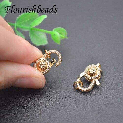 Luxury Pave CZ Zircon Beads Flower Lobster Clasp Fasteners DIY Jewelry Necklace Bracelet Makings Chain Accessory Supplies
