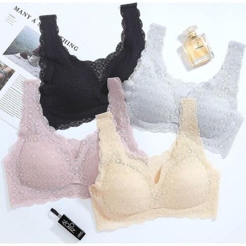 FUNCILAC Sexy Bra with Pads Women Seamless Sleep Bra Plus Size Sports Underwear Girls Lace Lingerie Breathable Ladies Brassiere