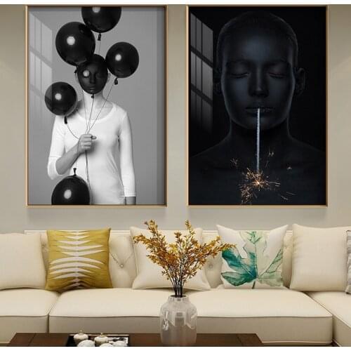 Black and White Balloon Fashion Female Poster Minimalist Canvas Print Beauty Wall Painting Creative Picture Modern Home Decor