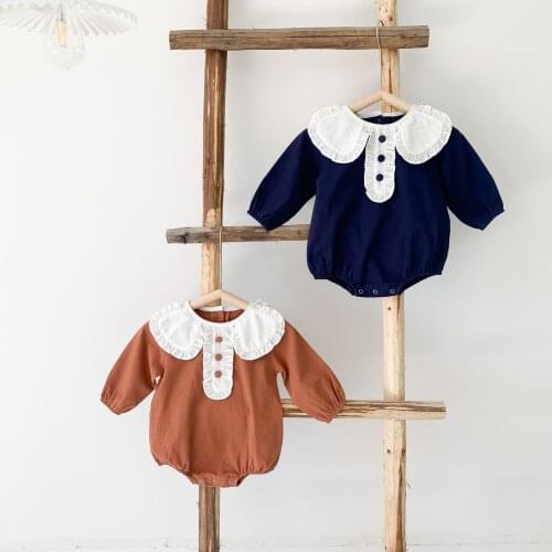 Newborn Baby Girls Romper Big Collar Baby Clothes Princess Toddler Clothes Cotton Girls Playsuit Infant Jumpsuits Overalls 0-2Y